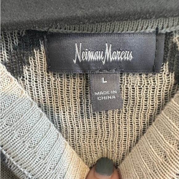 Neiman Marcus Cold Shoulder Sweater Size L Aztec Wool Blend Cream Gray - Picture 3 of 10